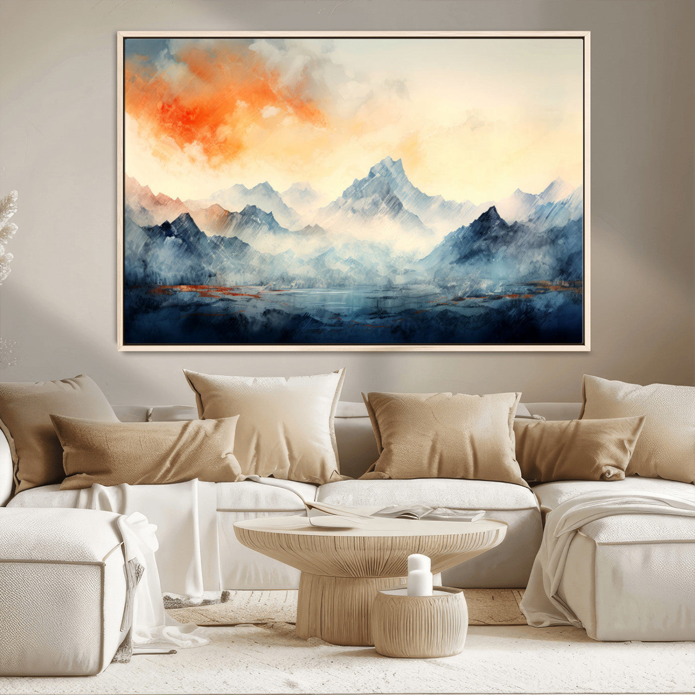 WRM1005-MGV-CV-36X24-Warm Clouds Abstract Mountain Wall Art Canvas Print