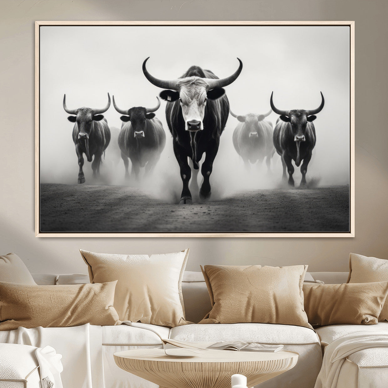 N34534C-MGV-FC-36X24 - Texas Bighorn Cow Hern Wall Art Canvas Print, Longhorn Cow Large Wall Art