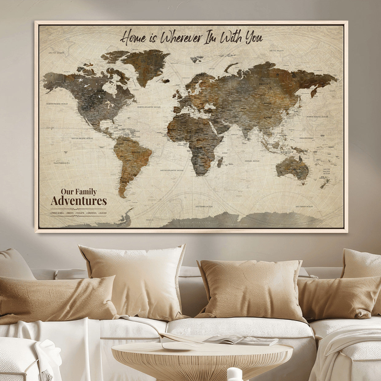 74684563-MGV-FC-36X24 - Custom Push Pin World Map Wall Art Canvas Print – Personalized Travel Tracker with Pins Framed Large for home, office