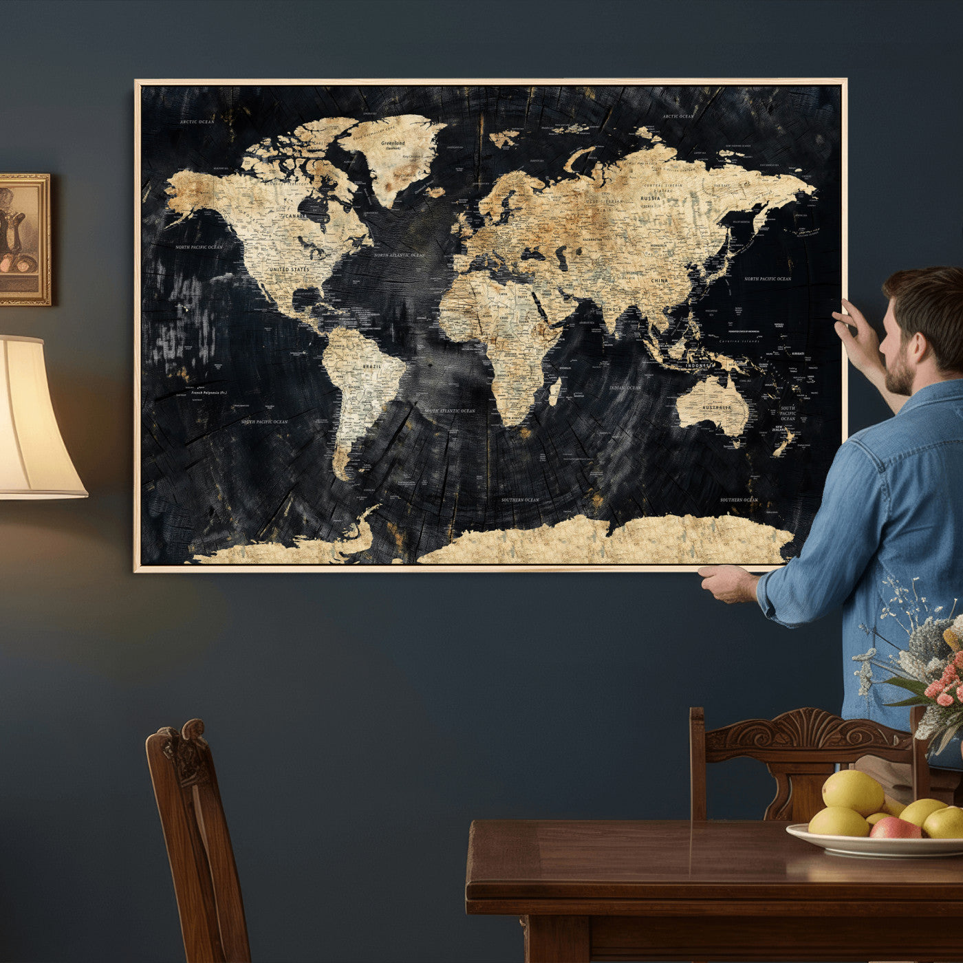 45535041-MGV-CV-36X24 - World Map Wall Art Canvas Print, Modern Decorative Framed Map Artwork Prints for Living Room, Office, Bedroom Wall Decor