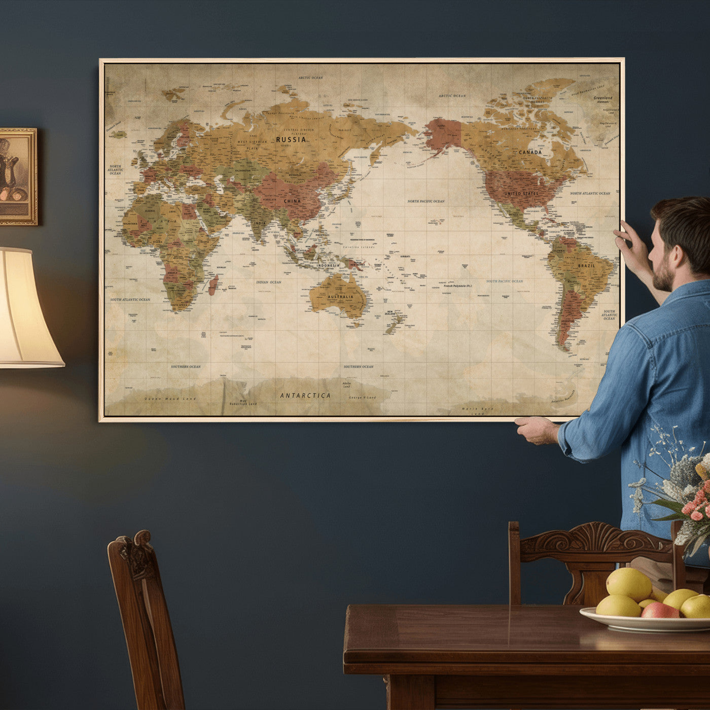 83478963-MGV-CV-36X24 - World Map Wall Art Canvas Print, Modern Decorative Framed Map Artwork Prints for Living Room, Office, Bedroom Wall Decor