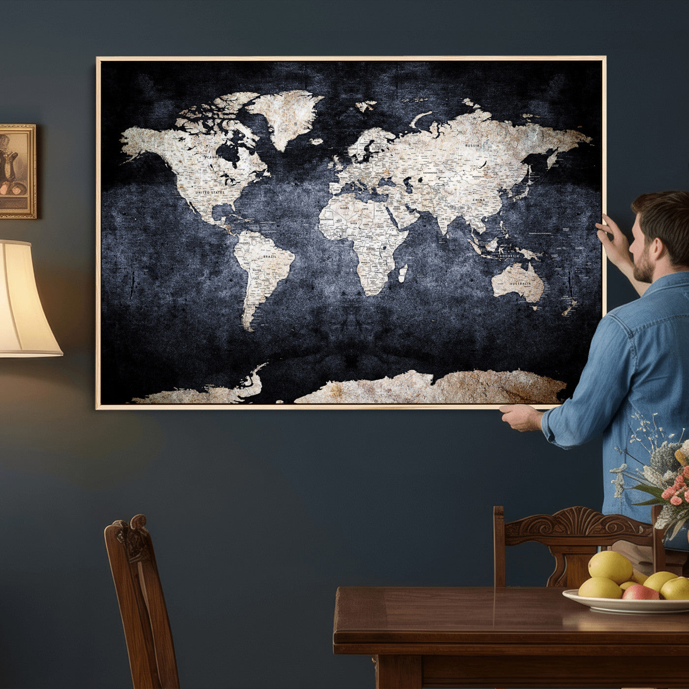 41193404-MGV-CV-36X24 - World Map Wall Art Canvas Print, Modern Decorative Framed Map Artwork Prints for Living Room, Office, Bedroom Wall Decor