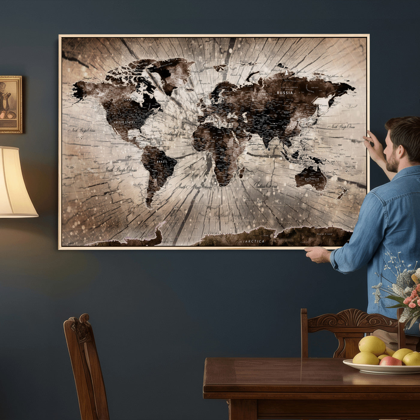 94623295-MGV-CV-36X24 - World Map Wall Art Canvas Print, Modern Decorative Framed Map Artwork Prints for Living Room, Office, Bedroom Wall Decor