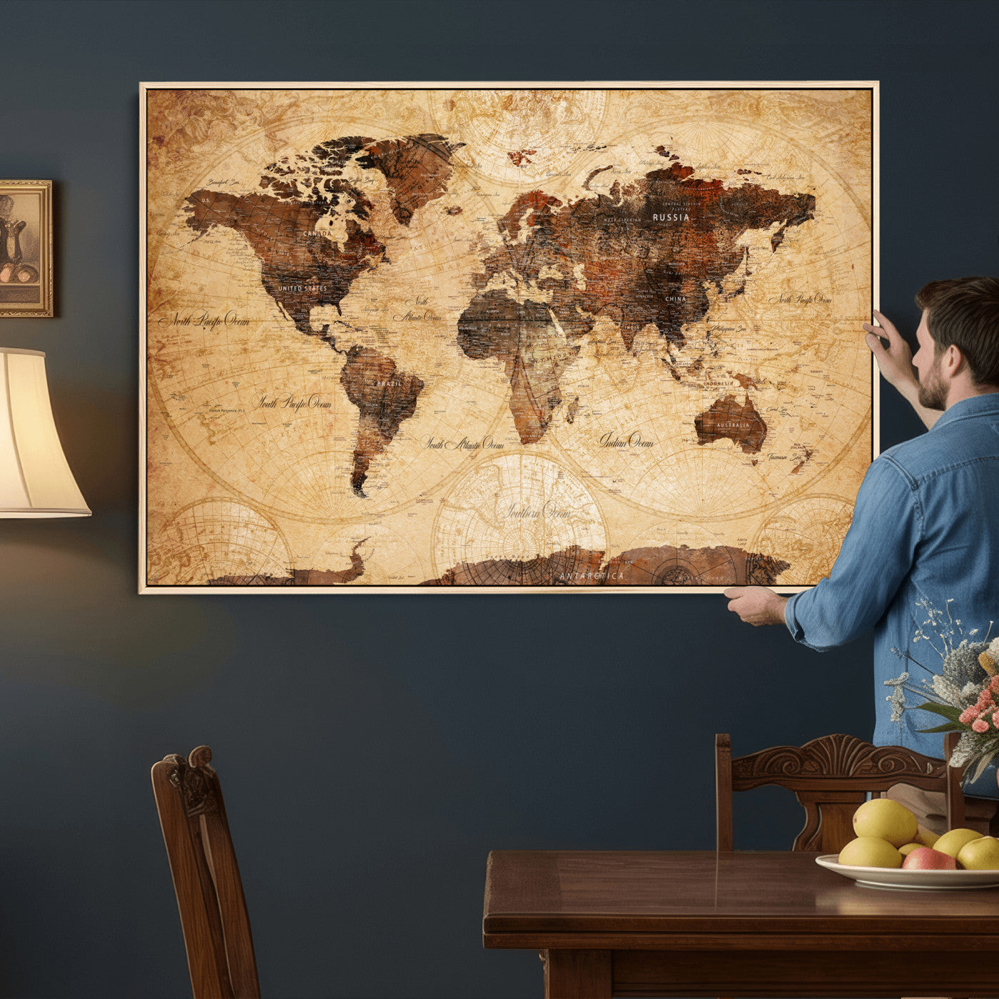 40760475-MGV-CV-36X24 - World Map Wall Art Canvas Print, Modern Decorative Framed Map Artwork Prints for Living Room, Office, Bedroom Wall Decor