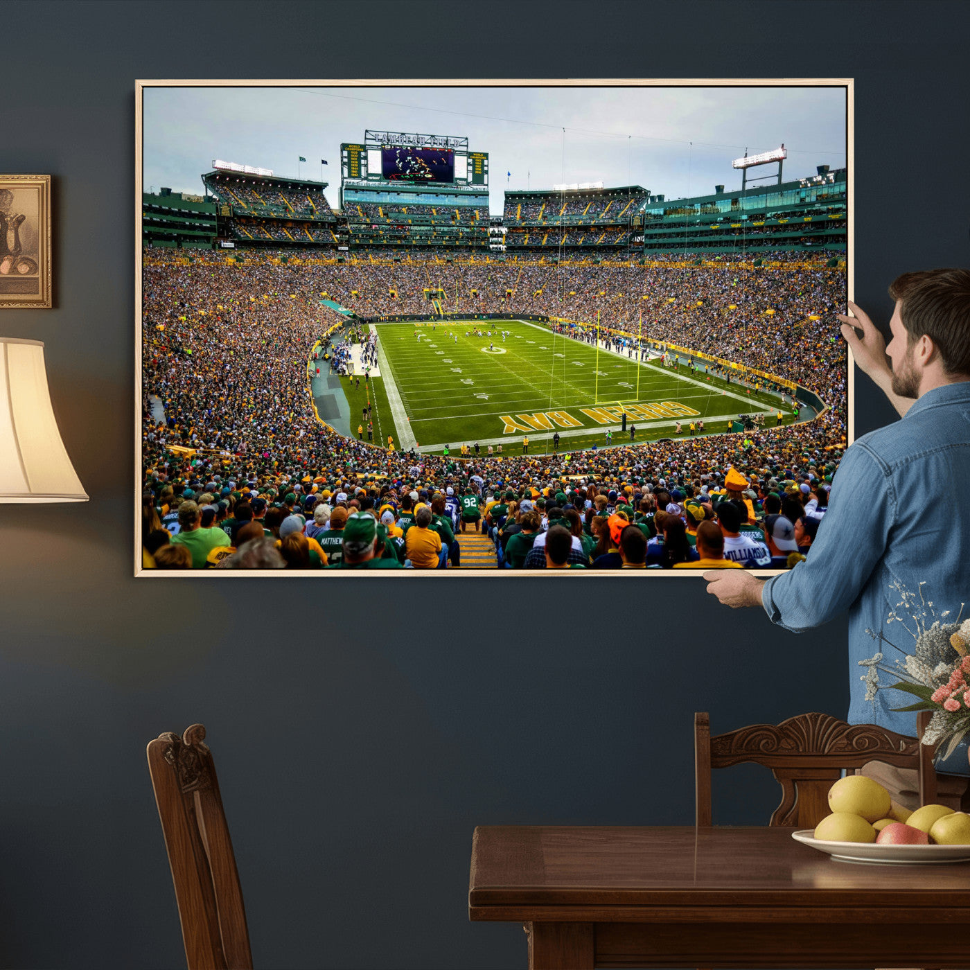 56521752-MGV-CV-36X24 - Green Bay Packers Stadium Wall Art Canvas Print, Lambeau Field Football Stadium Artwork, Framed Wall Art Ready to Hang