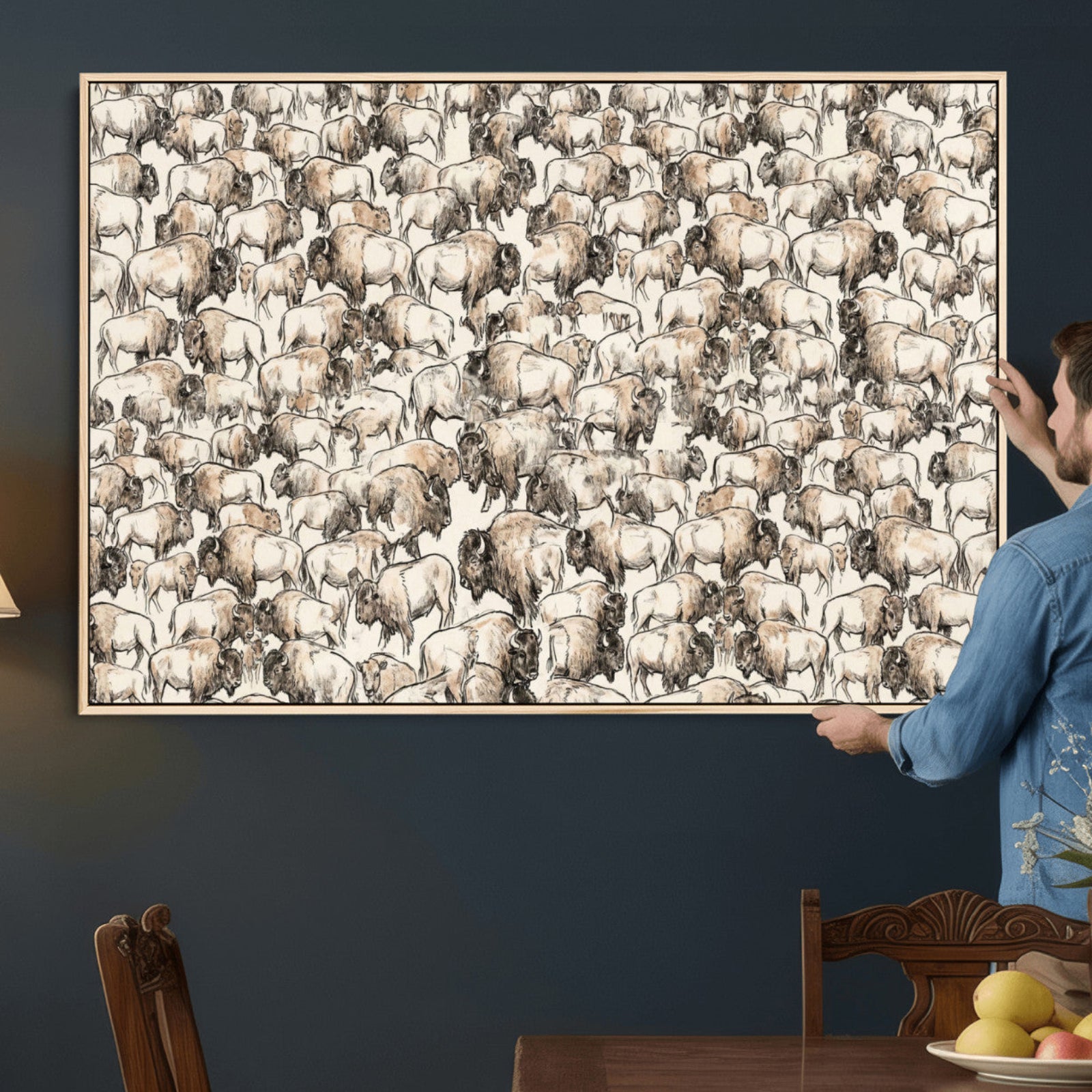 77502929-MGV-CV-36X24 - Farmhouse Animals Wall Art Canvas Print - Abstract Farm Animal Drawing Mid-Century Wall Art for Cabin Decor
