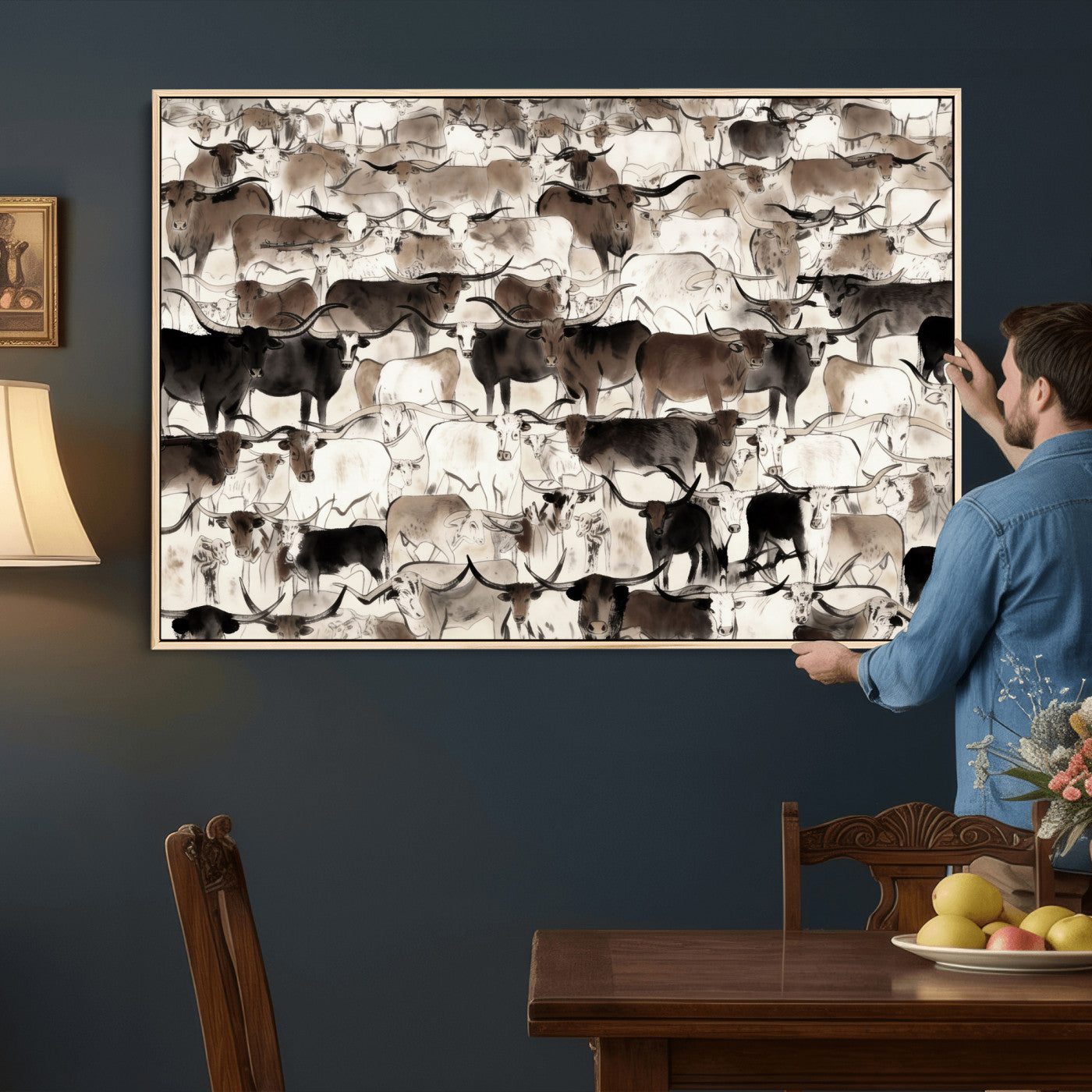 46084312-MGV-CV-36X24 - Farmhouse Animals Wall Art Canvas Print - Abstract Farm Animal Drawing Mid-Century Wall Art for Cabin Decor