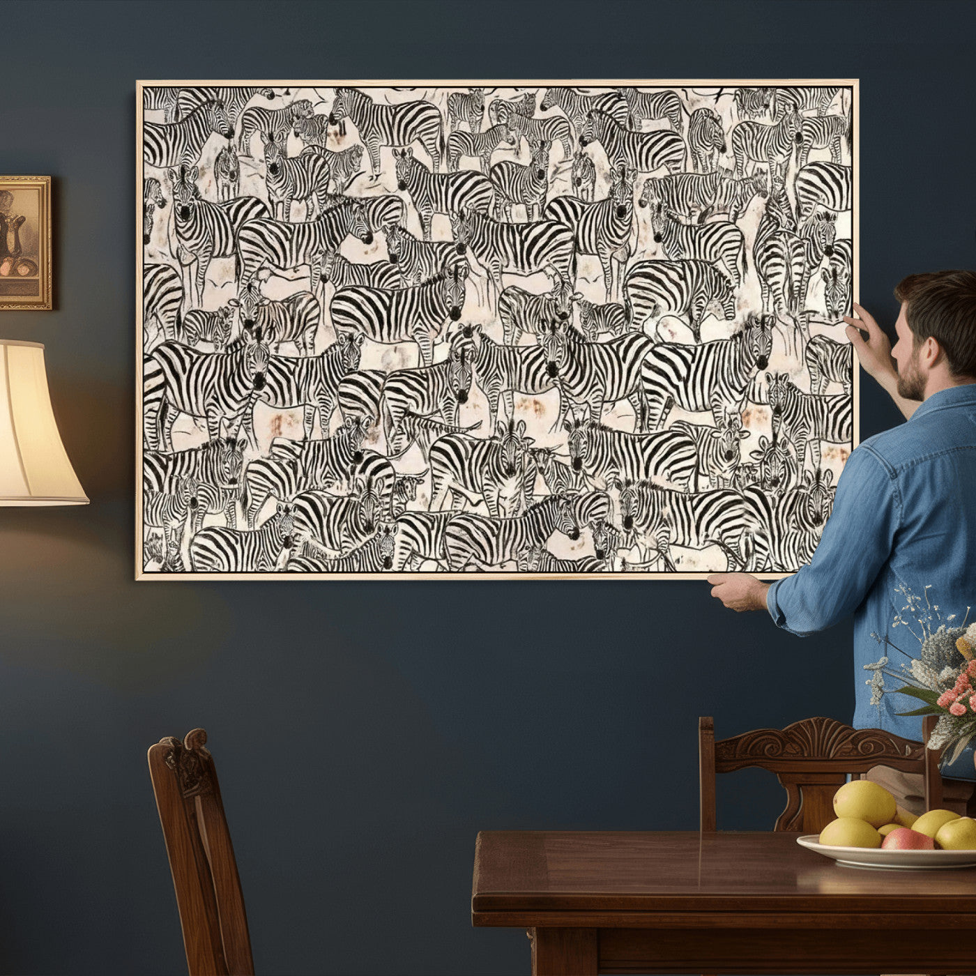 76453377-MGV-CV-36X24 - Farmhouse Animals Wall Art Canvas Print - Abstract Farm Animal Drawing Mid-Century Wall Art for Cabin Decor