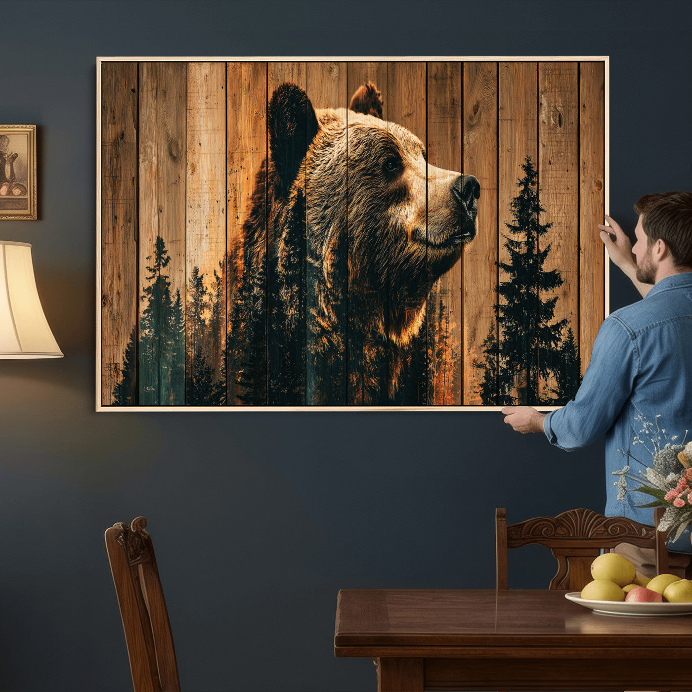 31552198-MGV-CV-36X24 - Rustic Bear Wall Art Canvas Print – Woodland Wildlife Artwork Print for Cabin, Lodge, and Farmhouse Home Decor