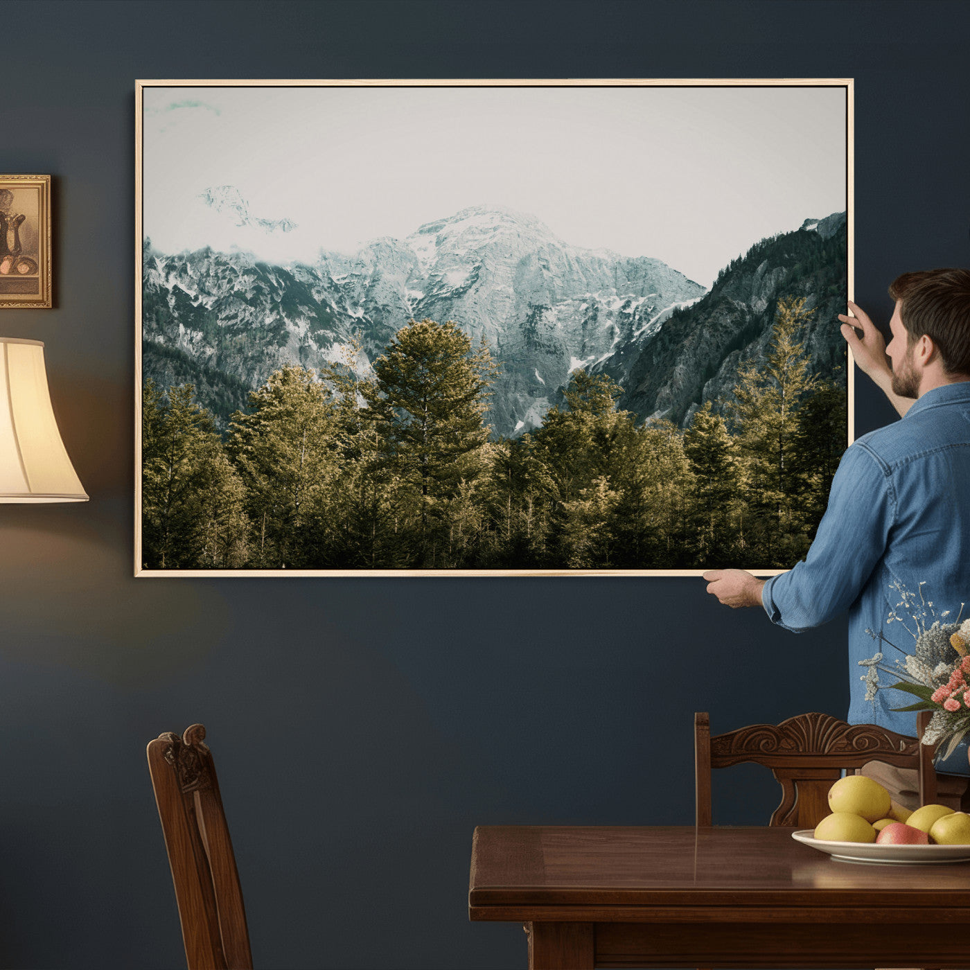 48479662-MGV-CV-36X24 - Mountain Forest Wall Art Canvas Print, Alpine Landscape Nature Photography, Moody Wilderness Wall Decor