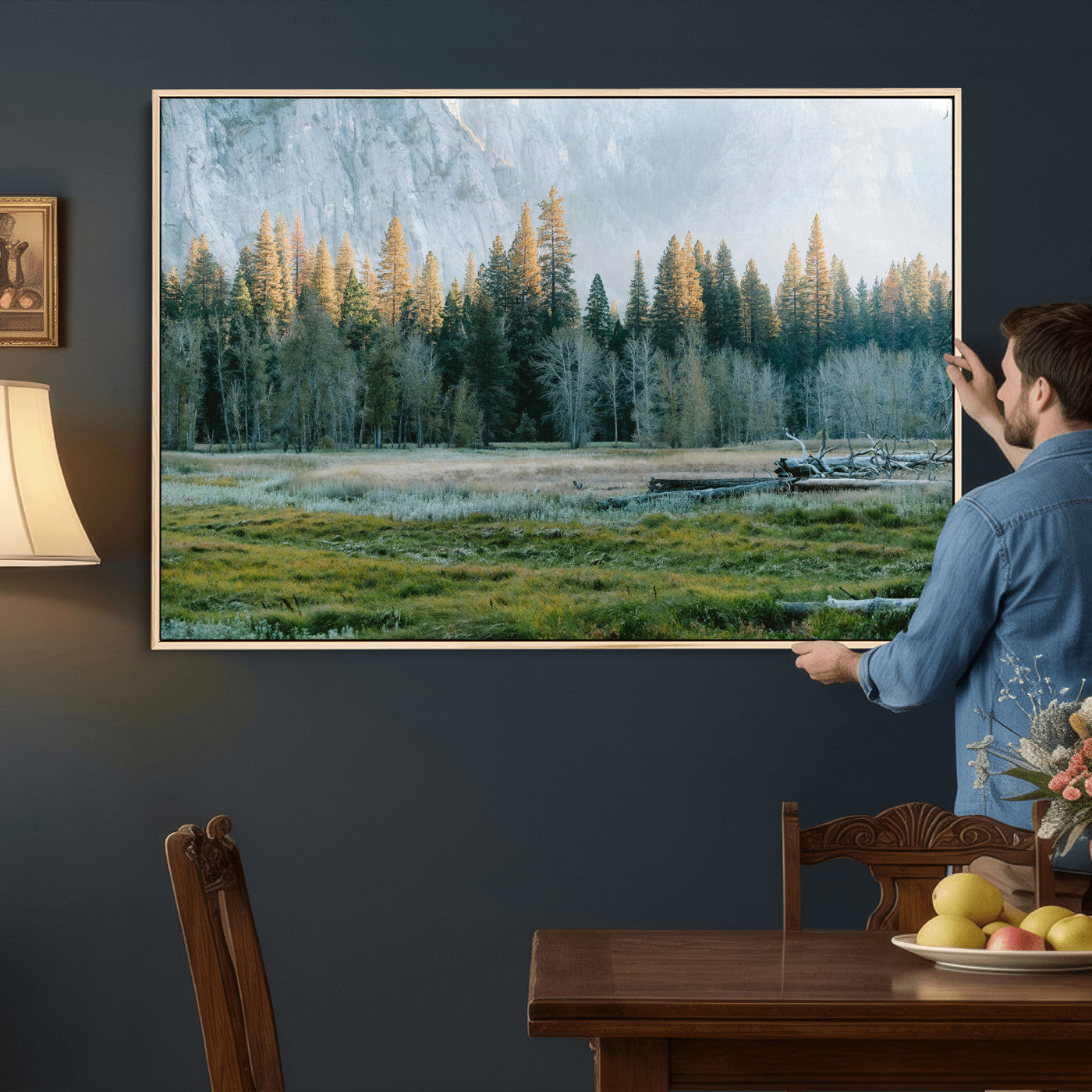 95548744-MGV-CV-36X24 - Forest Meadow Wall Art Canvas Print, Pine Tree Landscape Nature Artwork, Mountain Valley Scenic Photography, Calm Wilderness Wall Decor