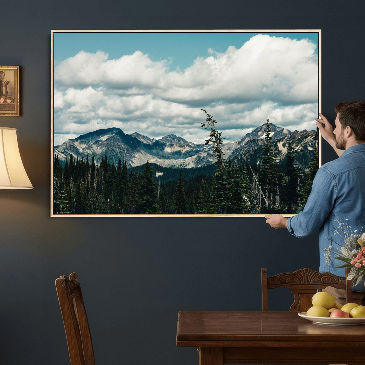 30416773-MGV-CV-36X24 - Mountain Forest Wall Art Canvas Print, Alpine Pine Tree Landscape Photography, Scenic Wilderness Mountain View, Nature Wall Decor