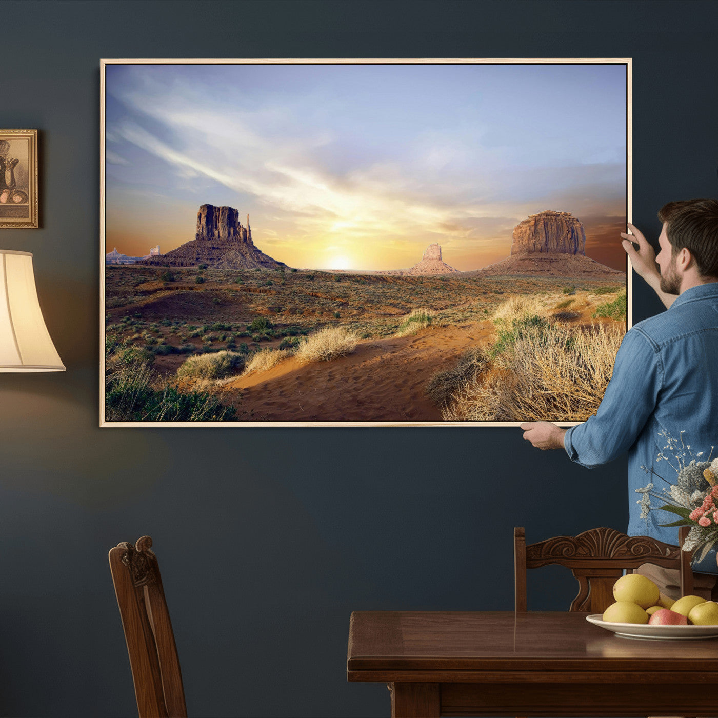 14901845-MGV-CV-36X24 - Monument Valley Desert Landscape Wall Art Canvas Print, Southwest Desert Rock Formation Canvas Print, Western Red Rock Panorama Art Printing