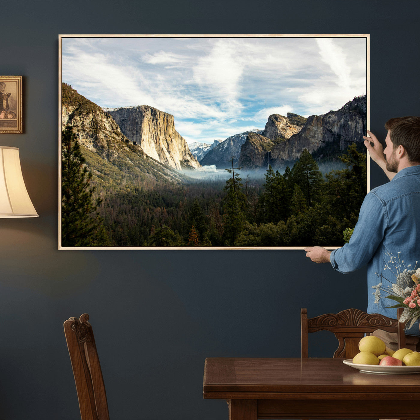 15089394-MGV-CV-36X24 - Yosemite Valley Mountain Landscape Wall Art Canvas Print, Granite Cliff Forest Valley Canvas Print, California National Park Scenic Art Printing
