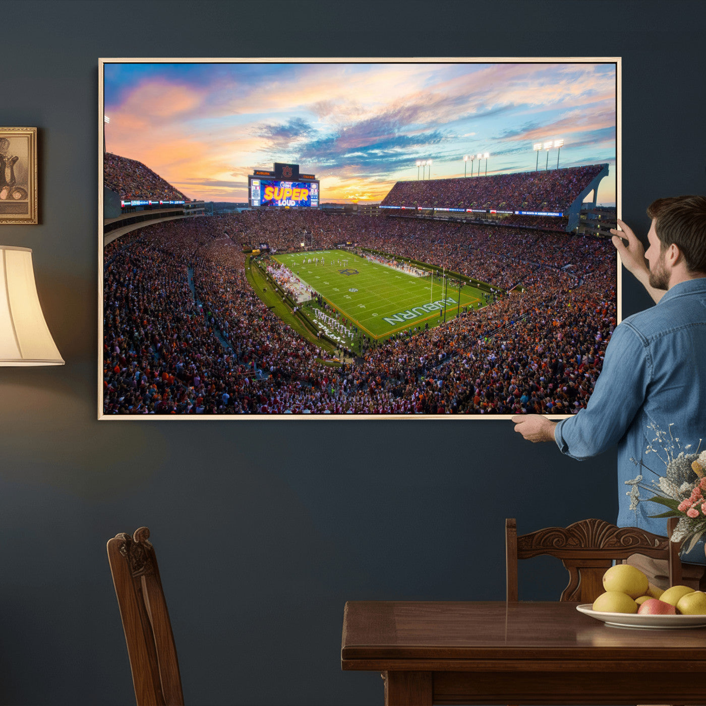 75203764-MGV-CV-36X24 - Auburn Stadium Sunset Wall Art Canvas Print, Jordan Hare Stadium Game Day Crowd, Auburn Tigers Football Artwork