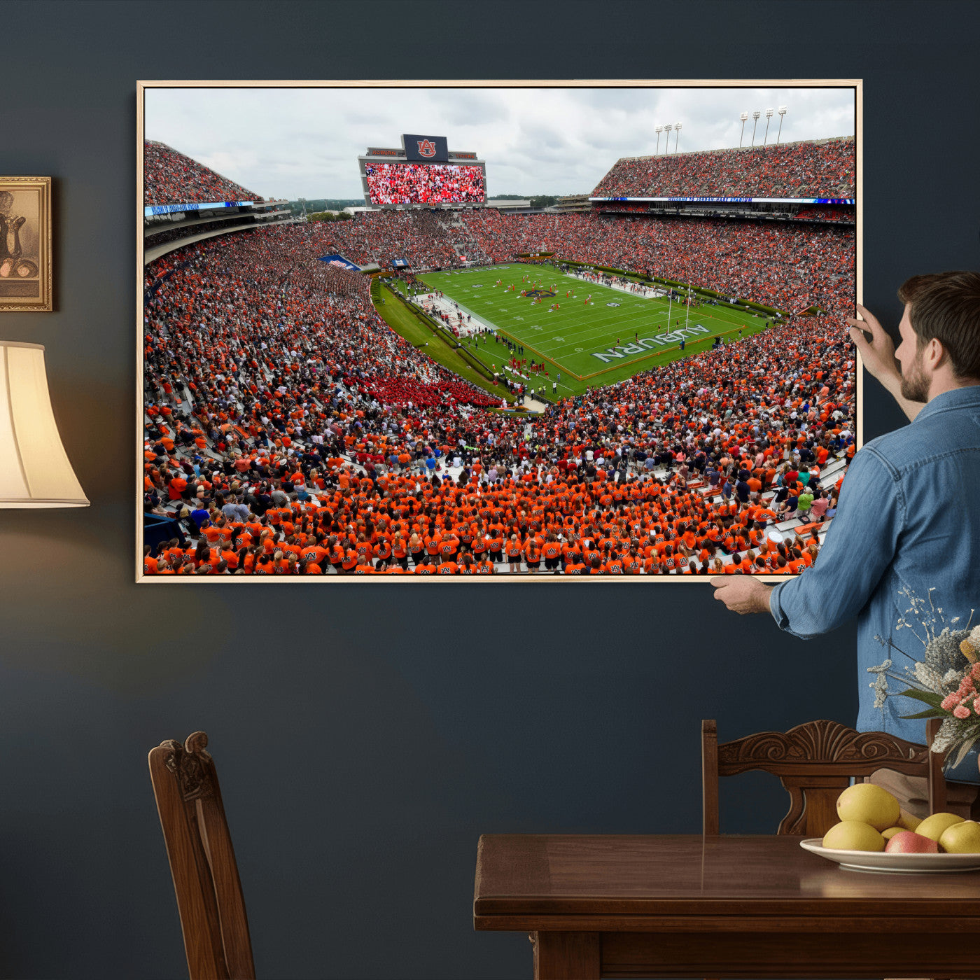 82562490-MGV-CV-36X24 - Auburn Stadium Sunset Wall Art Canvas Print, Jordan Hare Stadium Game Day Crowd, Auburn Tigers Football Artwork