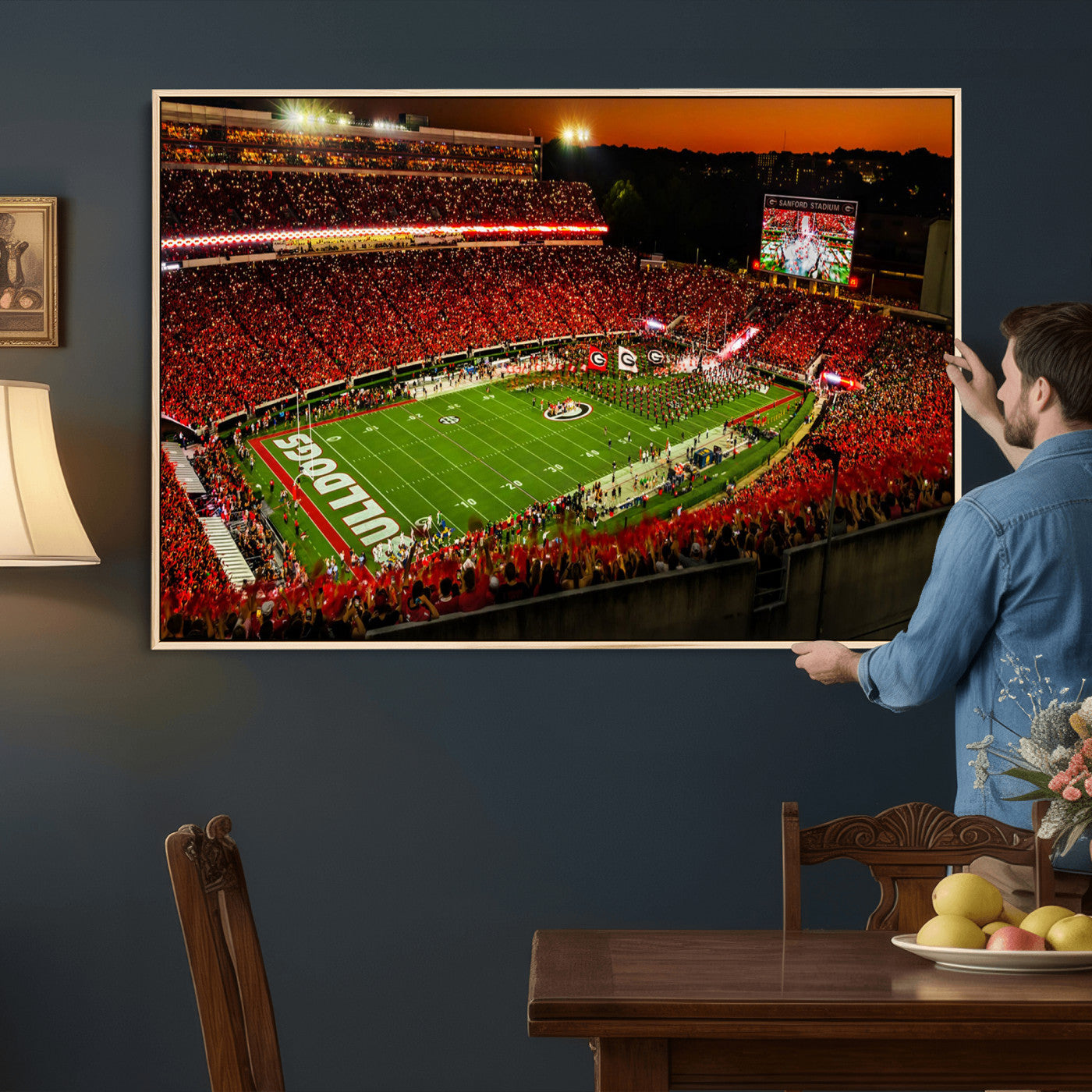 48894104-MGV-CV-36X24 - Georgia Bulldogs Stadium Wall Art Canvas Print, Sanford Stadium Night Game Panorama, College Football Crowd Wall Decor