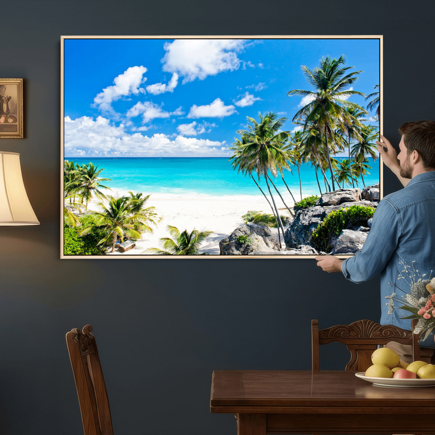 51097197-MGV-CV-36X24 - Tropical Beach Wall Art Canvas Print, Palm Tree Ocean Landscape Photography, Caribbean Coastal Artwork