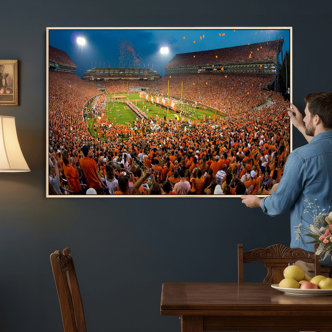 42850097-MGV-CV-36X24 - Clemson Tigers Memorial Stadium Wall Art Canvas Print, Death Valley Football Stadium Artwork, Packed Game Night Crowd Scene