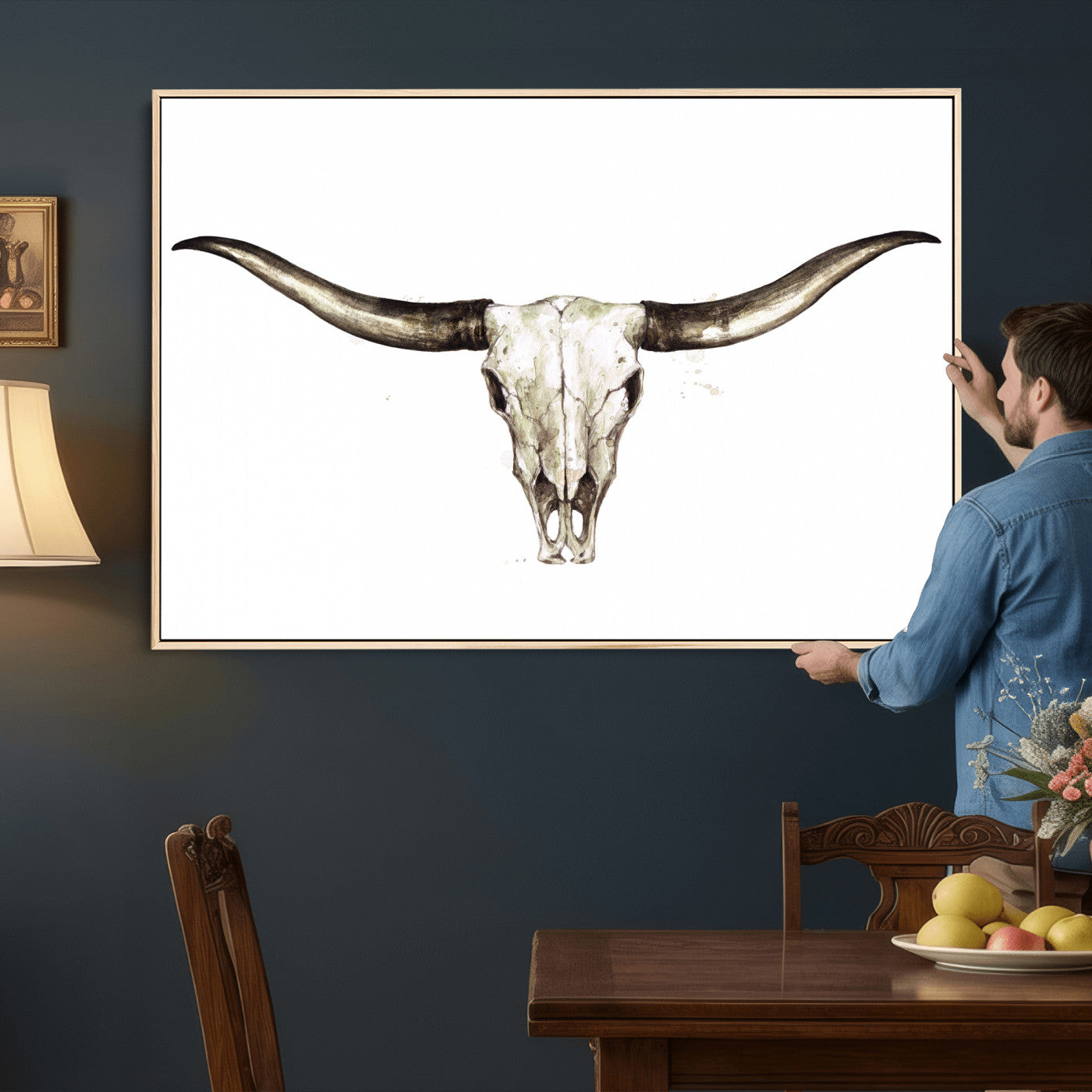 42788678A-MGV-CV-36X24 - Longhorn Skull Wall Art Canvas Print – Rustic Western Artwork Print for Living Room Wall Decor