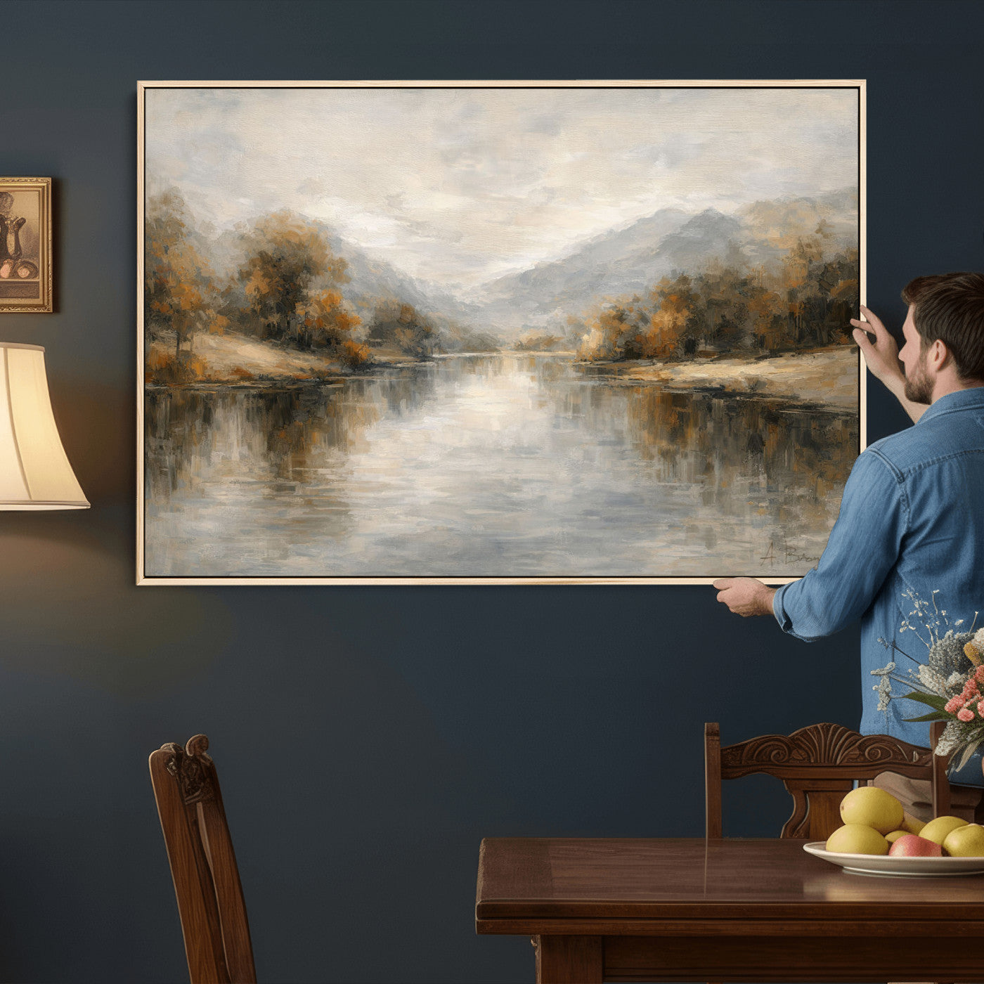 62194542-MGV-CV-36X24 - Abstract Landscape Wall Art Canvas Print, Modern Lake Printing Wall Decor for Contemporary Interiors
