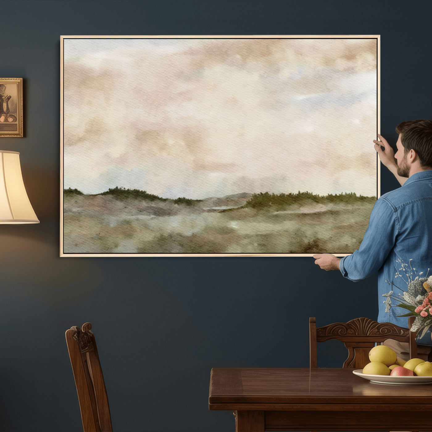 13578069-MGV-CV-36X24 - Abstract Landscape Wall Art Canvas Print, Watercolor Pastoral Landscape Painting Wall Decor for Modern Farmhouse Interiors