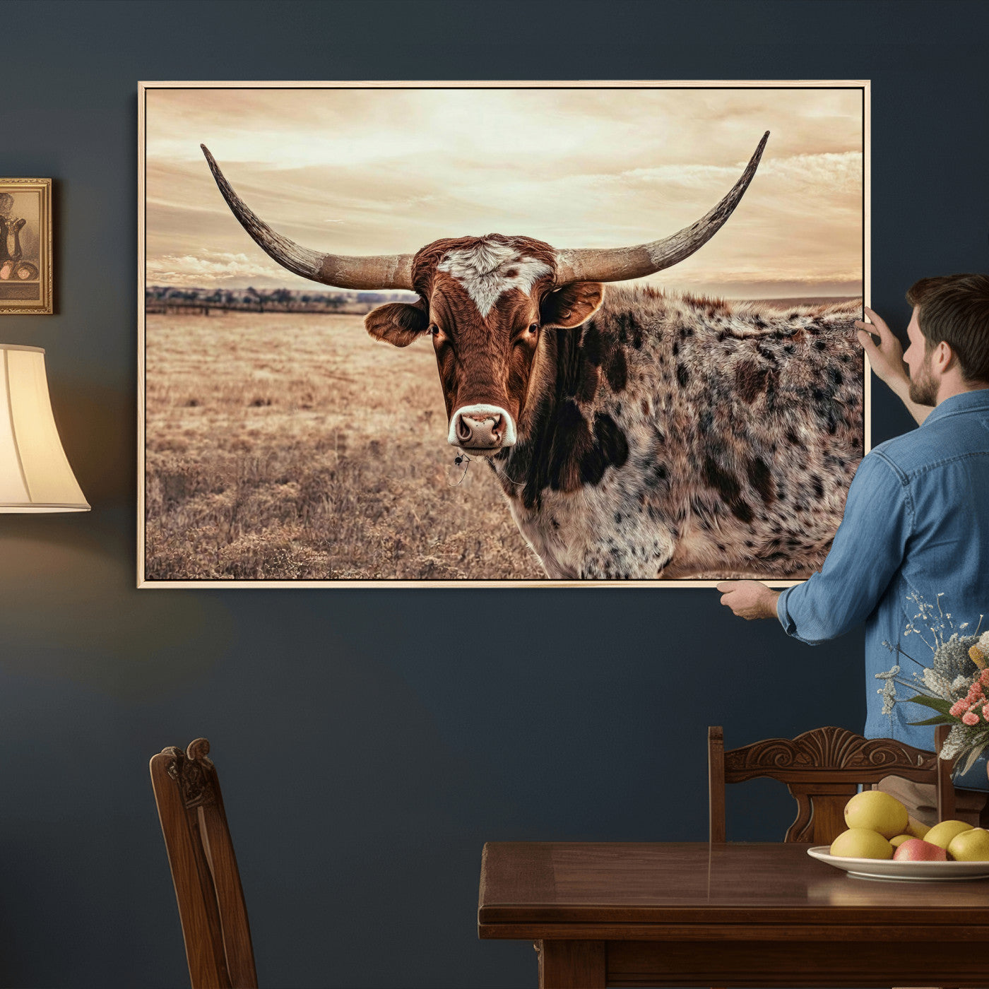 55805825-MGV-CV-36X24 - Texas Longhorn Wall Art Canvas Print – Western Cattle Ranch Artwork for Rustic Farmhouse Decor