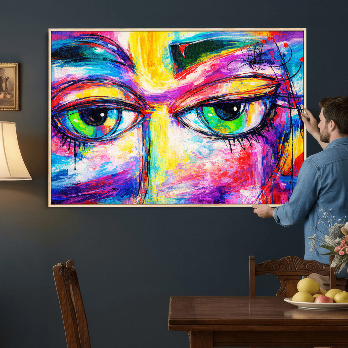 99390655-MGV-CV-36X24 - Colorful Abstract Face Wall Art Canvas Print – Modern Pop Art Portrait Artwork for Contemporary Living Room Decor