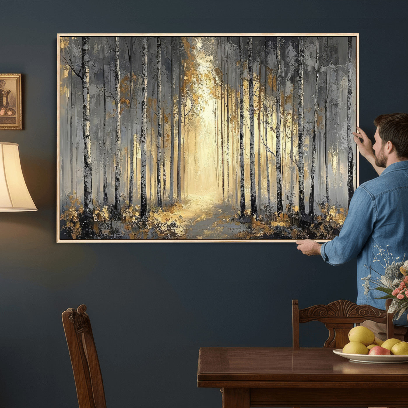 41017042-MGV-CV-36X24 - Abstract Birch Forest Wall Art Canvas Print – Modern Neutral Woodland Landscape Artwork for Living Room Decor