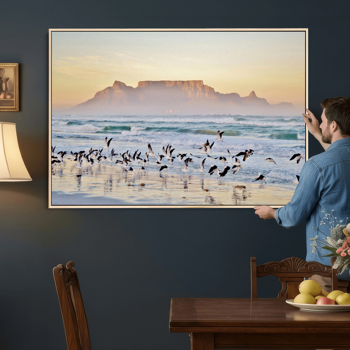 78989362-MGV-CV-36X24 - Seagulls Over Ocean Wall Art Canvas Print – Coastal Beach Landscape Artwork for Living Room Decor