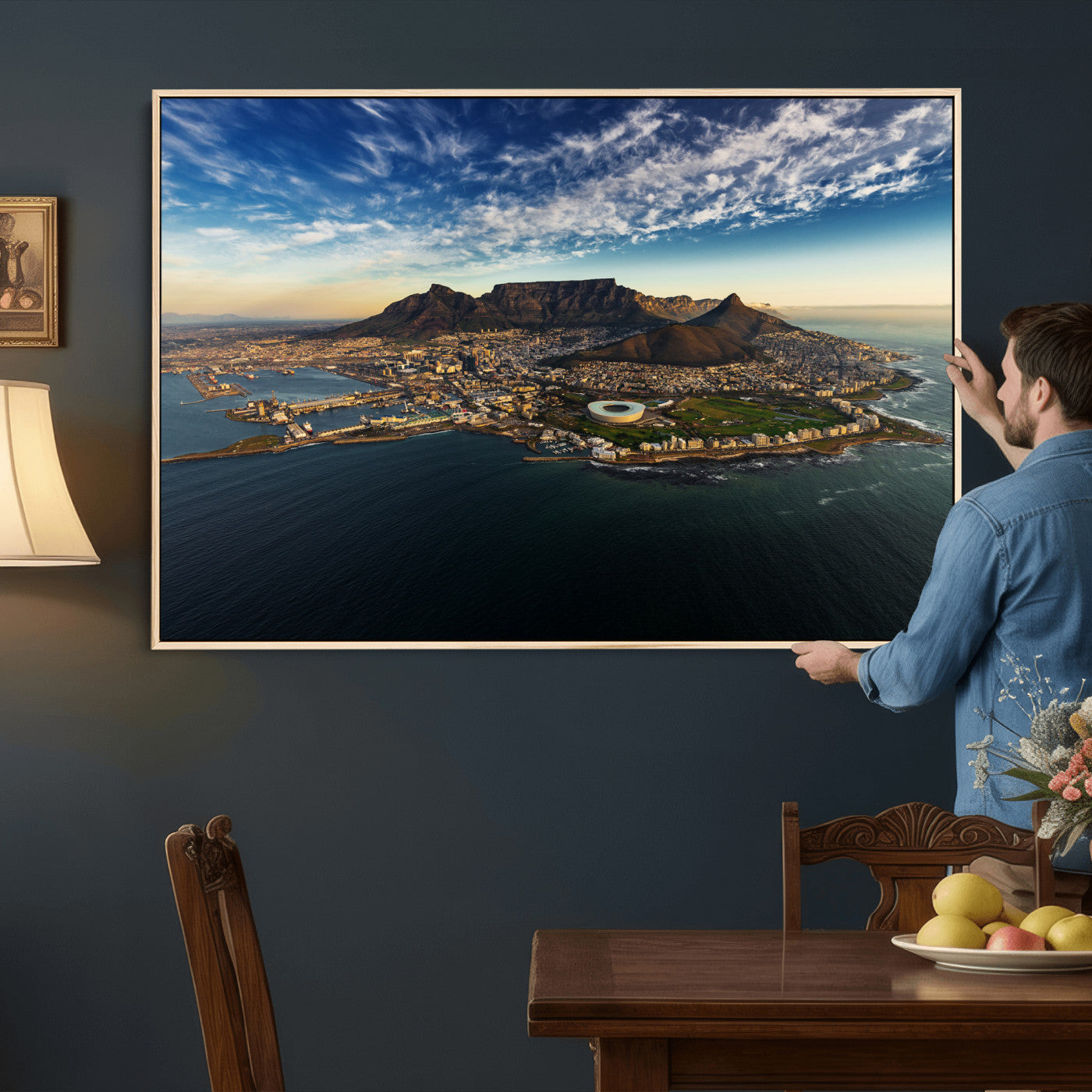 14654591-MGV-CV-36X24 - Cape Town Skyline Wall Art Canvas Print – Table Mountain Coastal Cityscape Artwork for Modern Office Decor
