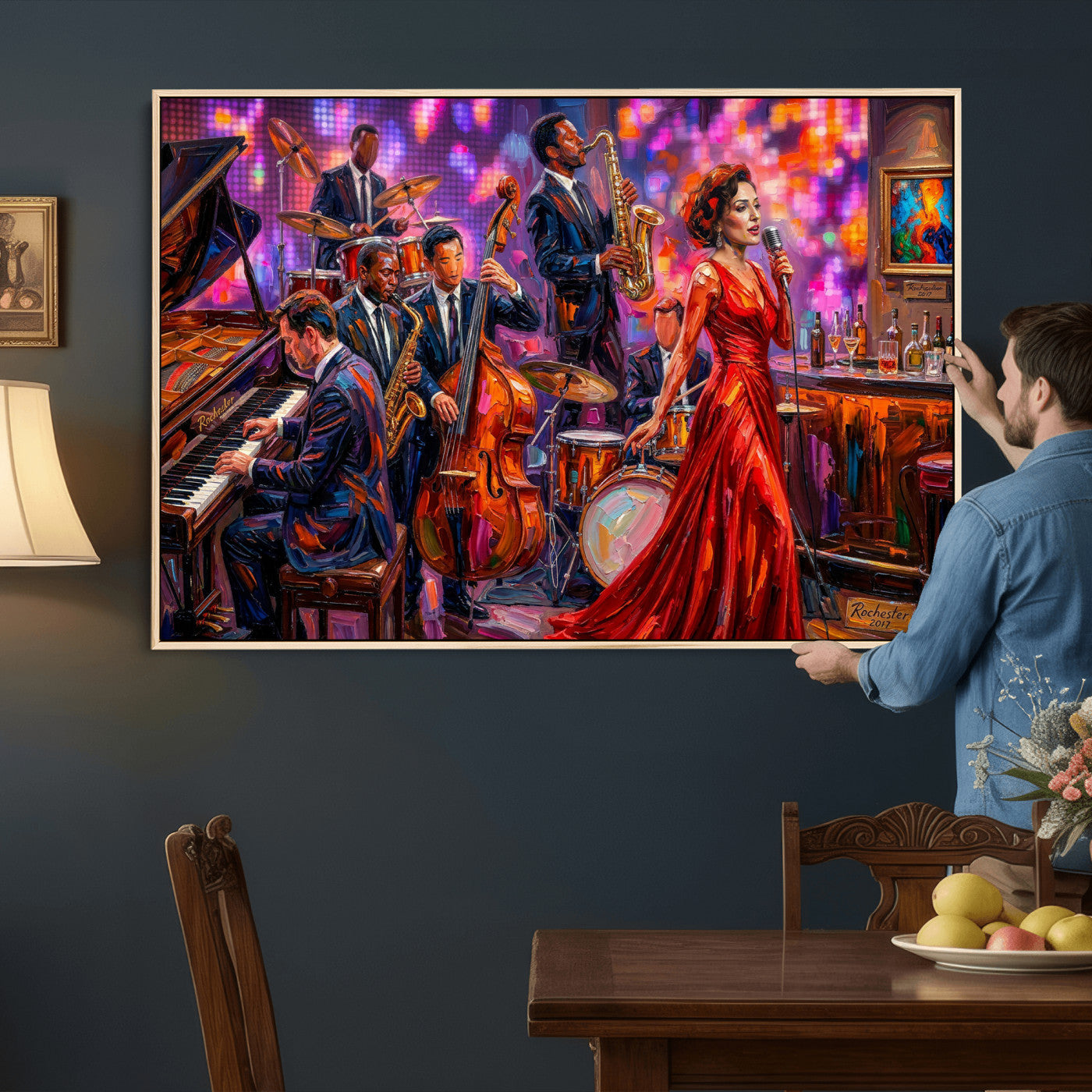 620930J20-MGV-CV-36X24 - Jazz Band Canvas Wall Art — Jazz Club Singer Saxophone Print | Music Wall Decor | Bar Restaurant Art | Music Lover Gift | Jazz Home Decor