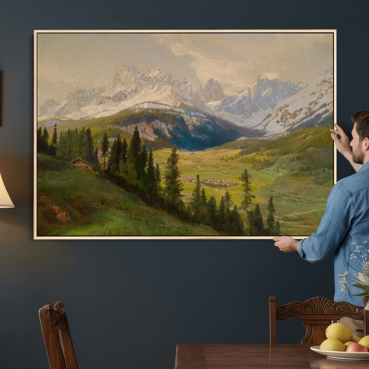 23120262-MGV-CV-36X24 - Konrad Petrides View from Mount Helm Canvas — Austrian Alpine Oil Painting Print | Tyrol Dolomites Mountain Wall Art | Vintage Landscape Gift