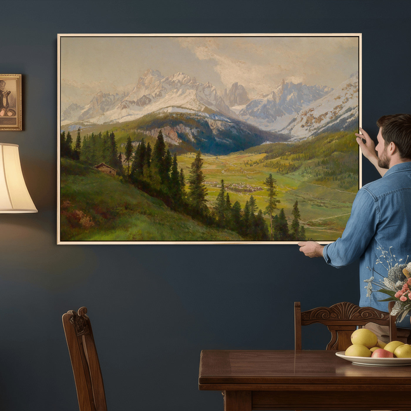 23120262-MGV-CV-36X24 - Konrad Petrides Sexten Village Canvas Print, Alpine Mountain Valley Painting, Dolomites Landscape Art