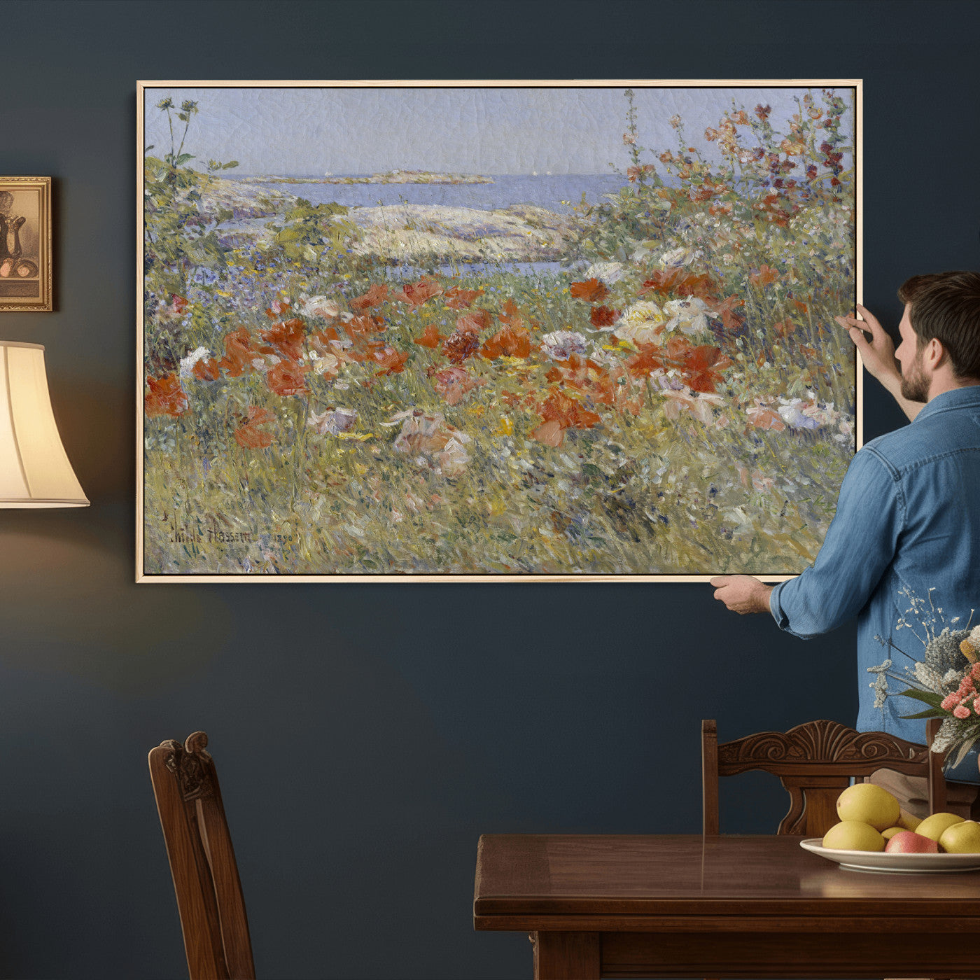 54770907-MGV-CV-36X24 - Childe Hassam Celia Thaxter Garden Canvas — 1890 American Impressionist Poppy Floral Print | Isles of Shoals Coastal Art | Classic Gift