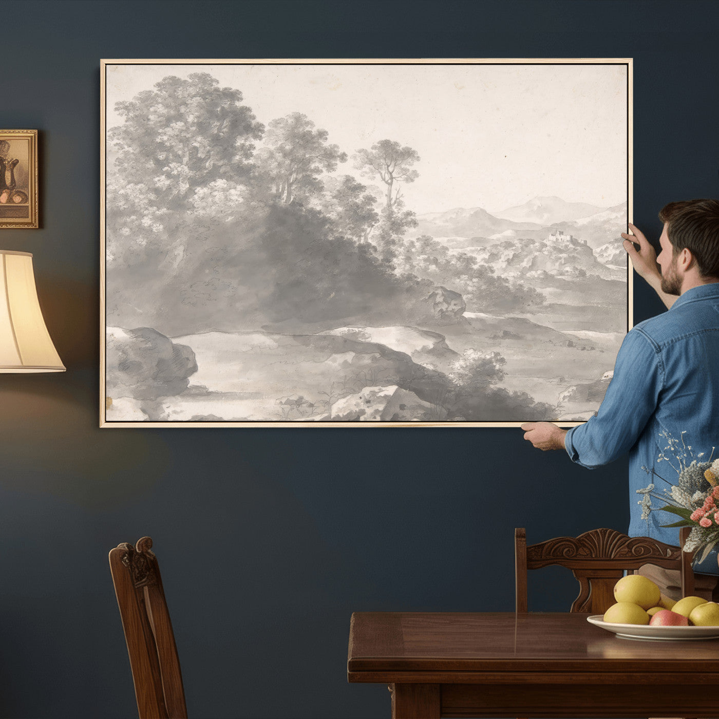 33041209-MGV-CV-36X24 - Van Poelenburch Landscape Canvas Wall Art — Dutch Golden Age Gray Wash Drawing Print | Baroque Italianate Nature Decor | Old Master Classic Gift