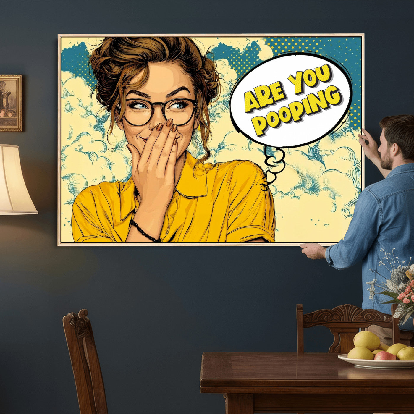 P79156505-MGV-CV-36X24 - Pop Art Print Bathroom Sign Wall Art Canvas Print — Funny Bathroom Canvas | Comic Style Toilet Wall Decor | Humor Gift | Are you Pooping