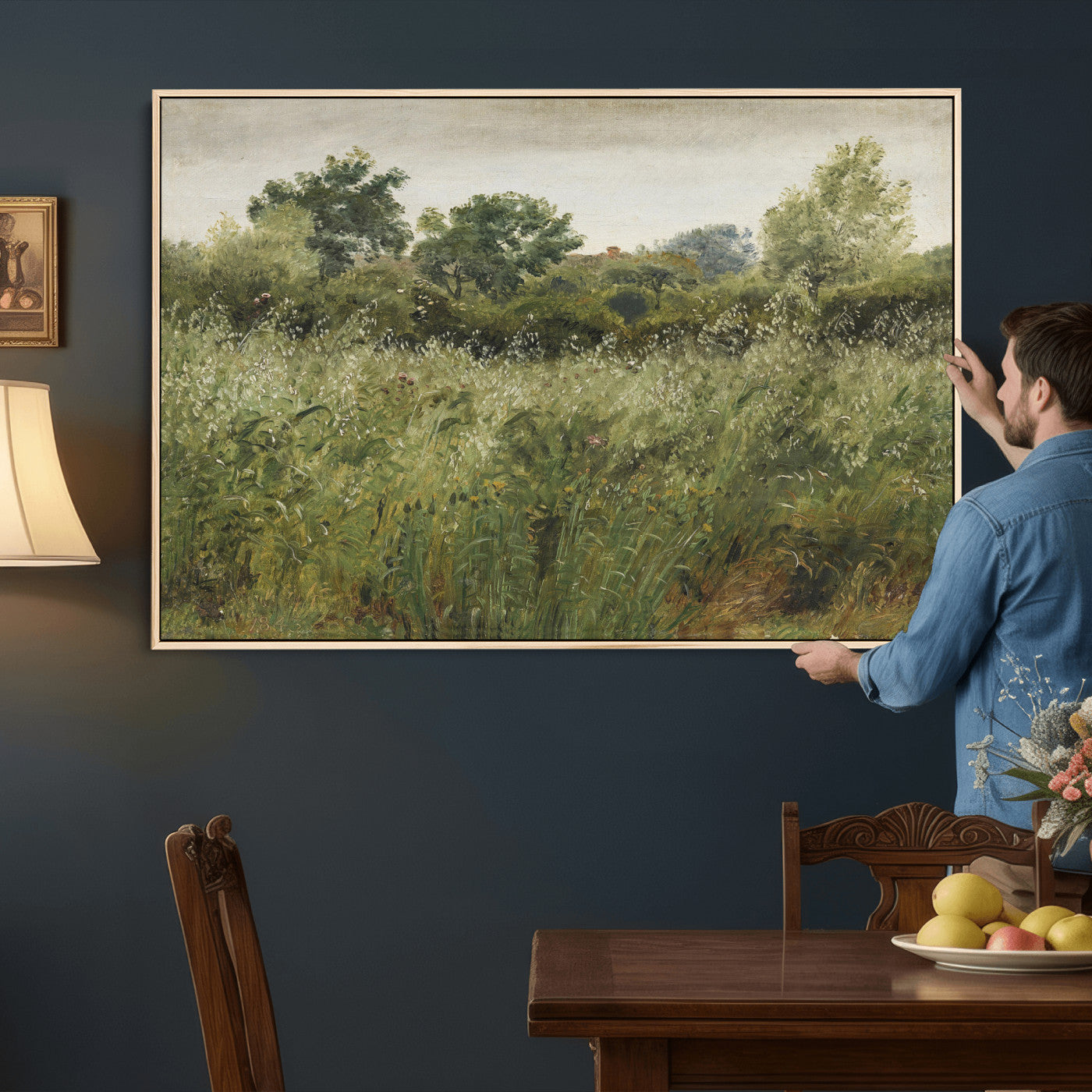 92328261-MGV-CV-36X24 - Wildflower Meadow Canvas Wall Art, Impressionist Overgrown Field Painting Print, Vintage Green Nature Decor, Cottagecore Botanical Art, Living Room Print