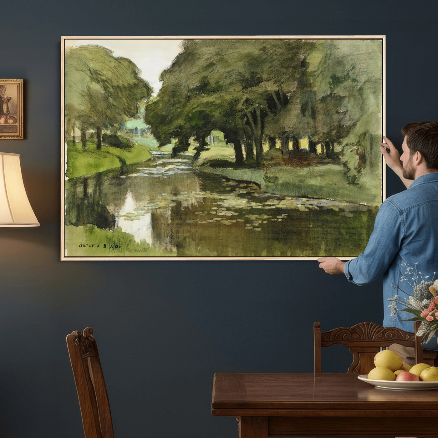 54446767-MGV-CV-36X24 - Anders Zorn Watercolor Canvas Print, Örtofta 1905 Swedish River Landscape, Impressionist Nature Art, Scandinavian Wall Decor, Plein Air Painting Print