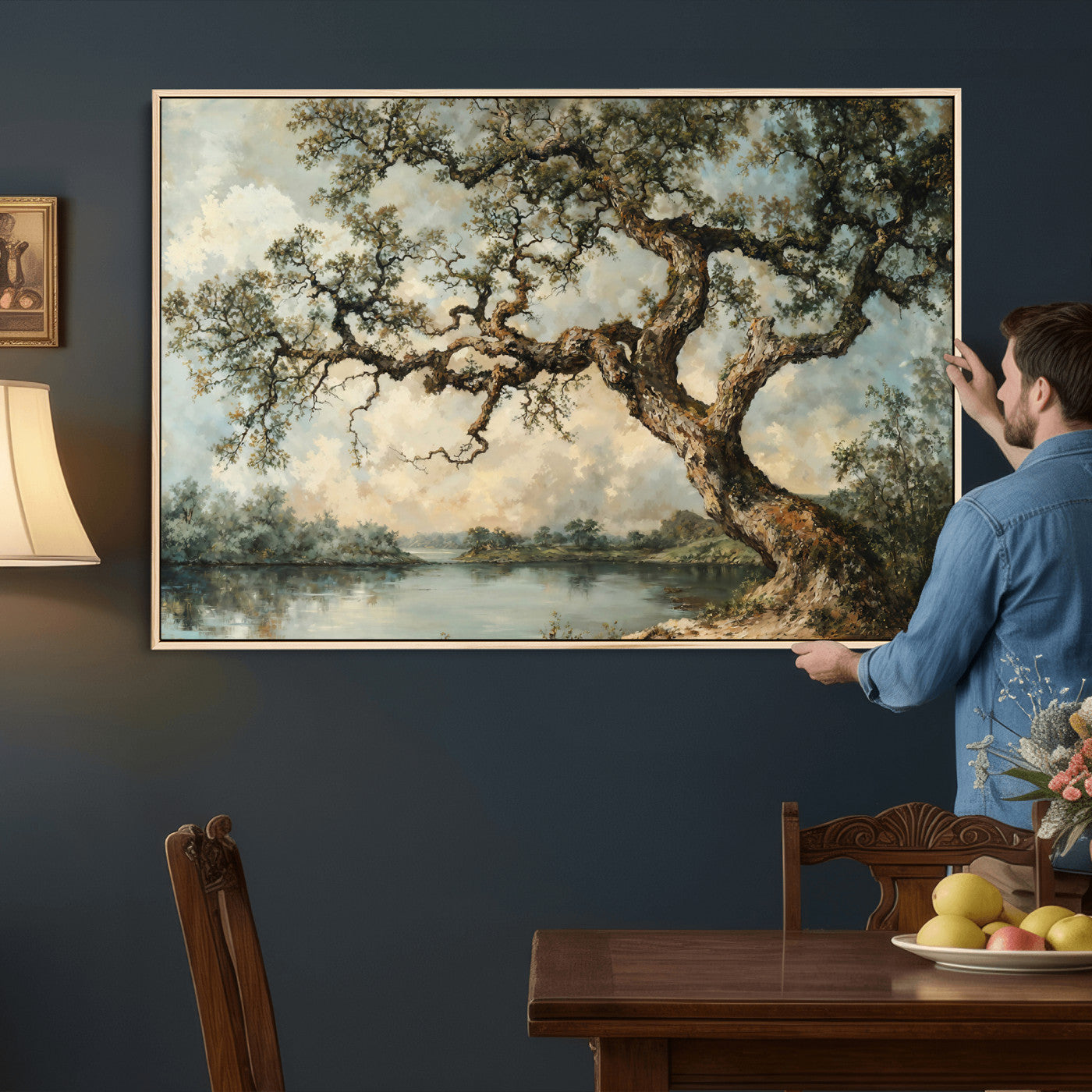 63857726-MGV-CV-36X24 - Old Oak Tree Canvas Wall Art, Turner Inspired Romantic Landscape Print, Vintage Nature Painting, Living Room Wall Decor, Antique Style Tree Art