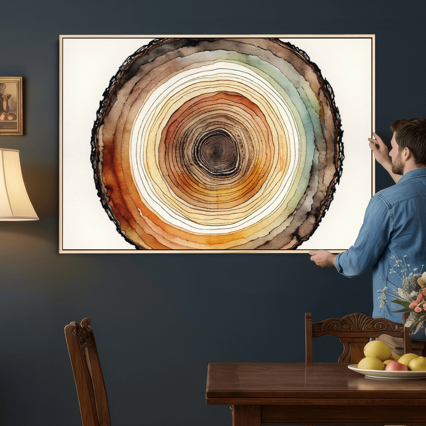 13719680-MGV-CV-36X24 - Natural Wood Slice Wall Art Canvas Print, Tree Ring Wall Art, Framed Abstract Nature Wall Decor, Earth Tone Statement Canvas Print