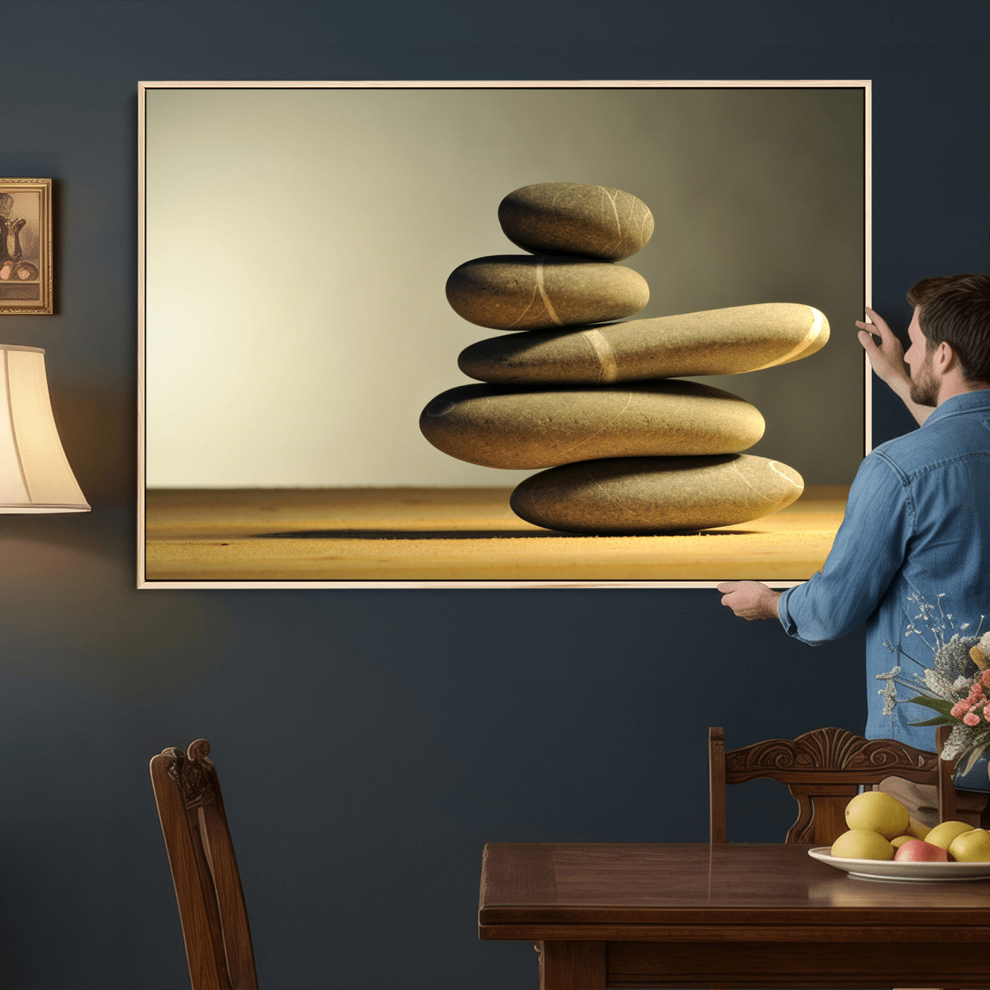 85424263-MGV-CV-36X24 - Zen Stone Wall Art Canvas Print, Balanced Rock Stack Framed Spa Artwork, Minimalist Meditation Decor for Living Room Bedroom Office Bathroom