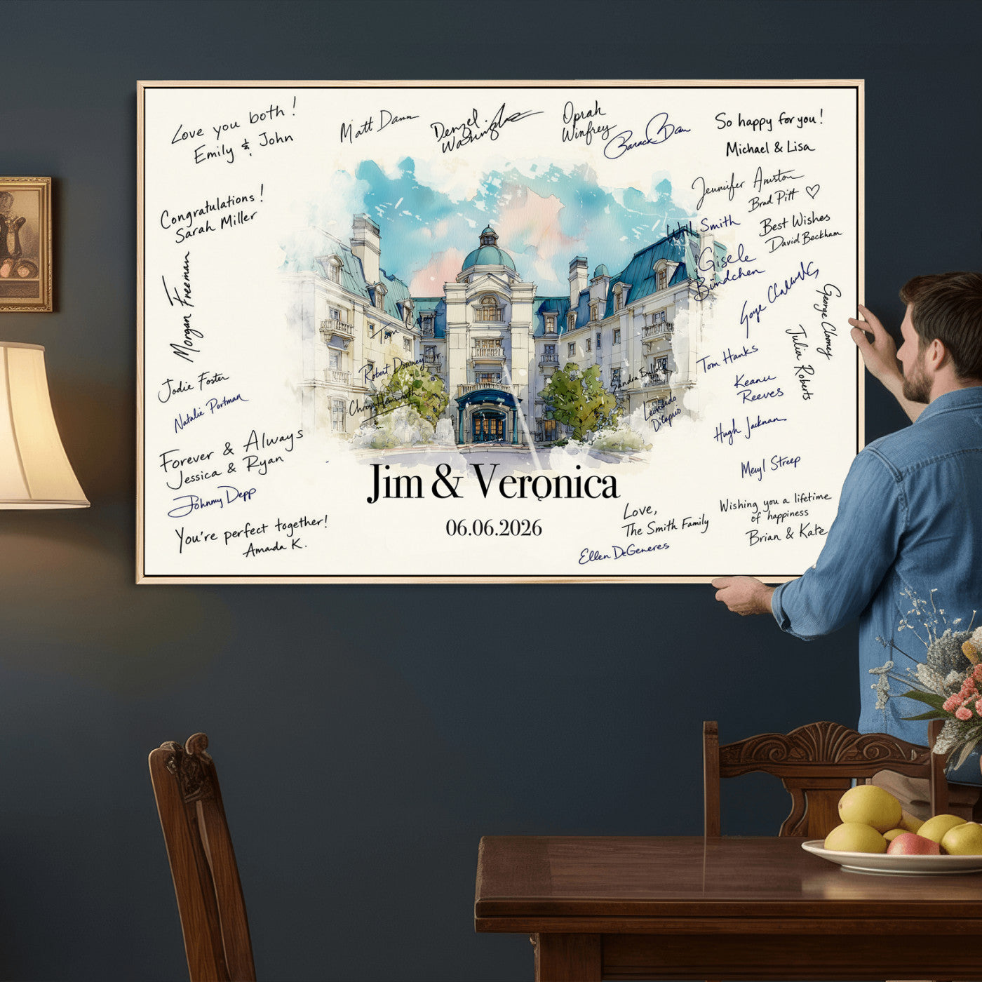 92760374-MGV-CV-36X24 - Wedding Guest Book Alternative Wall Art Canvas Print, Personalized Wedding Signature Poster, Custom Couple Photo Guestbook Canvas