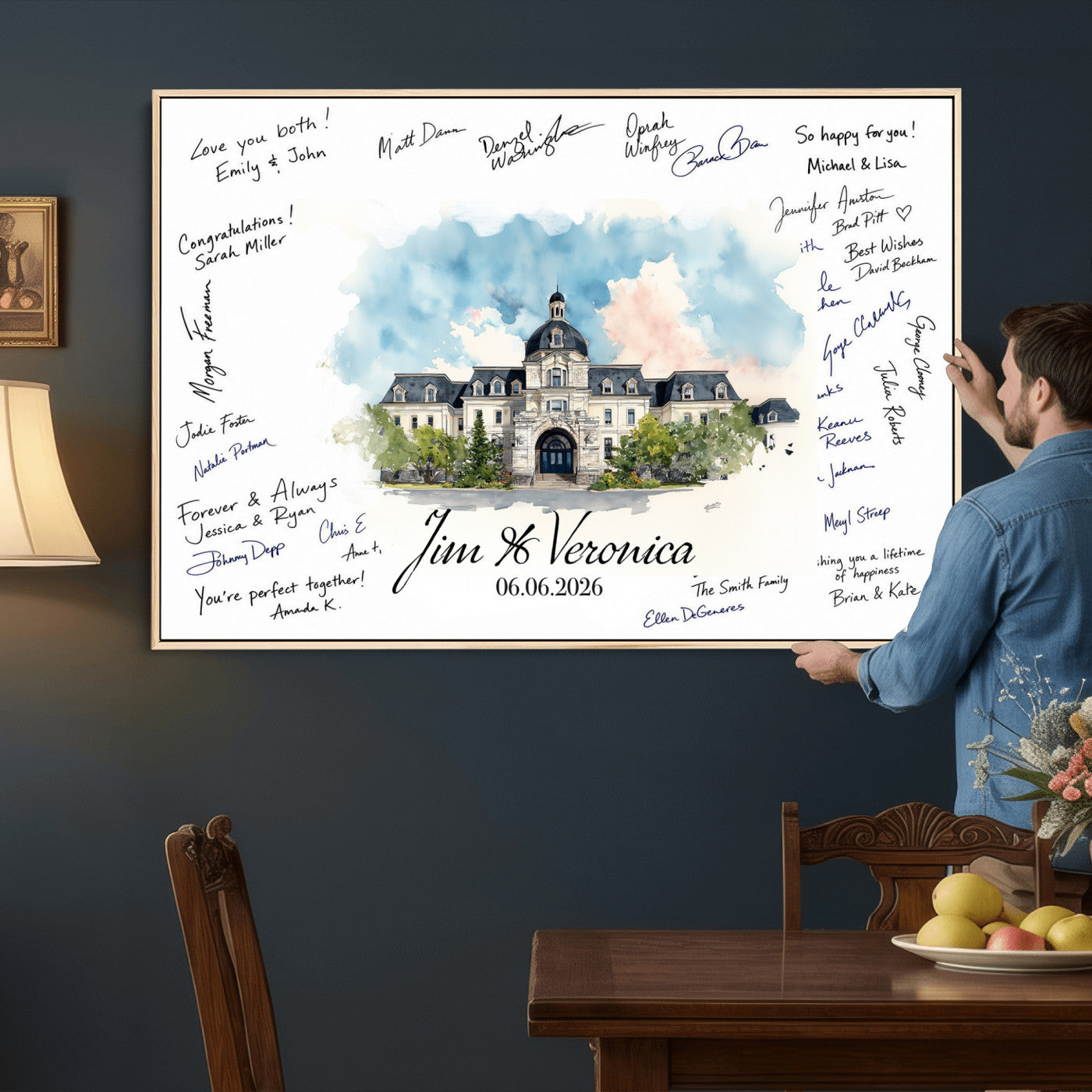 38232057-MGV-CV-36X24 - Wedding Guest Book Alternative Wall Art Canvas Print, Personalized Wedding Signature Poster, Custom Couple Photo Guestbook Canvas
