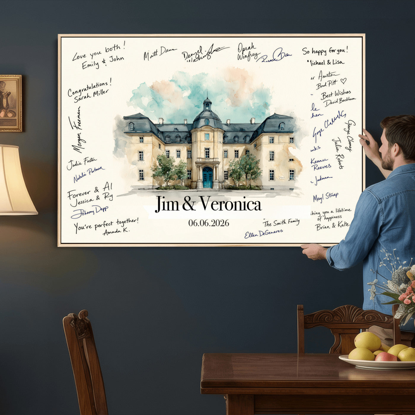 13409147-MGV-CV-36X24 - Wedding Guest Book Alternative Wall Art Canvas Print, Personalized Wedding Signature Poster, Custom Couple Photo Guestbook Canvas