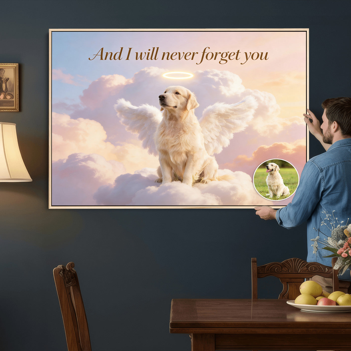70743146-MGV-CV-36X24 - Pet Memorial Wall Art Canvas Print, Custom Dog Memorial Portrait, Personalized Angel Pet Loss Gift, Angel Wings Puppy Print
