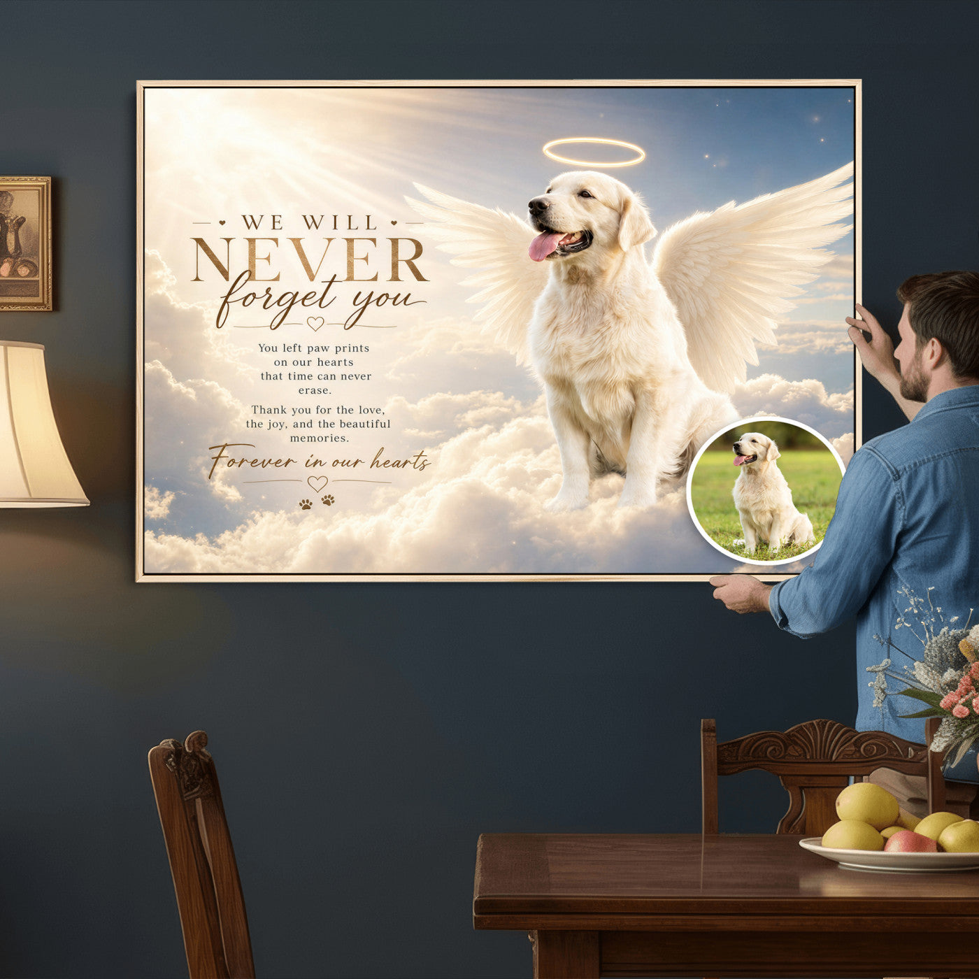 60312671-MGV-CV-36X24 - Pet Memorial Wall Art Canvas Print, Custom Dog Memorial Portrait, Personalized Angel Pet Loss Gift, Angel Wings Puppy Print