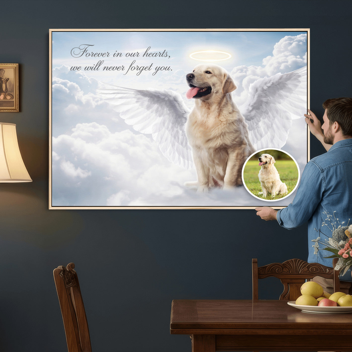 62795455-MGV-CV-36X24 - Pet Memorial Wall Art Canvas Print, Custom Dog Memorial Portrait, Personalized Angel Pet Loss Gift, Angel Wings Puppy Print