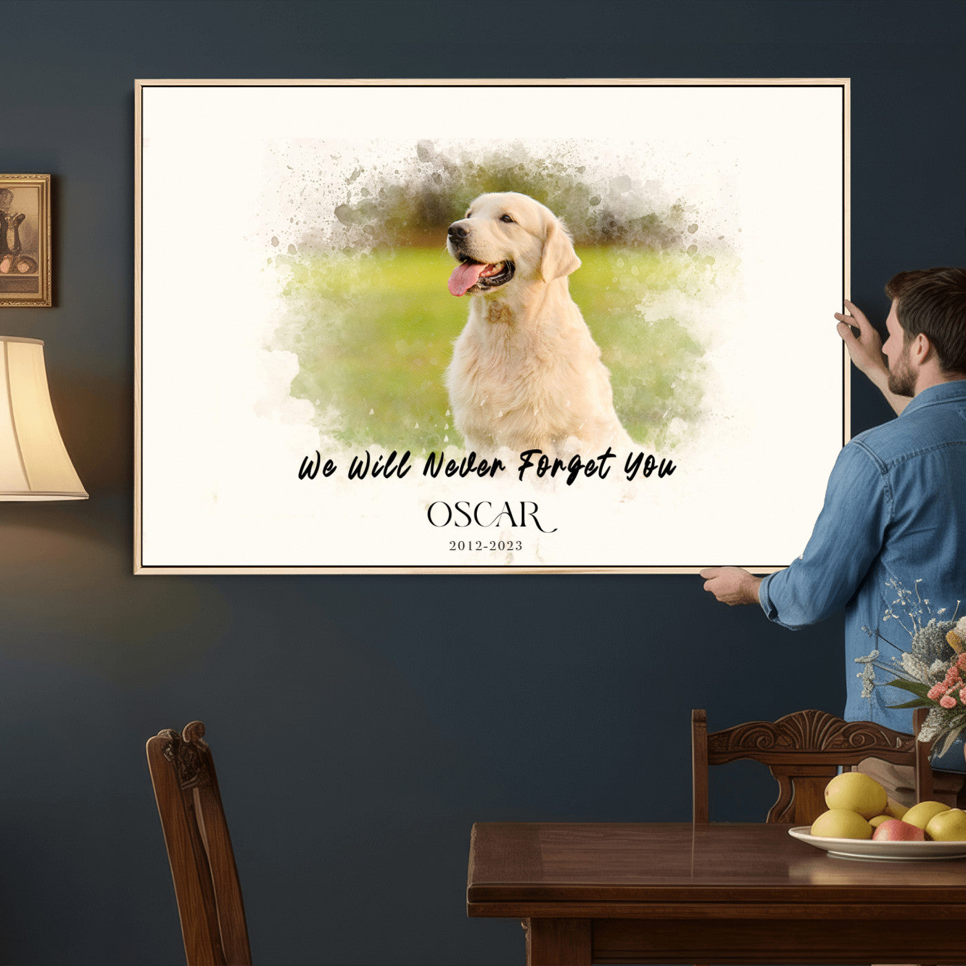 78367466-MGV-CV-36X24 - Pet Memorial Wall Art Canvas Print, Custom Dog Memorial Portrait, Personalized Angel Pet Loss Gift, Angel Wings Puppy Print