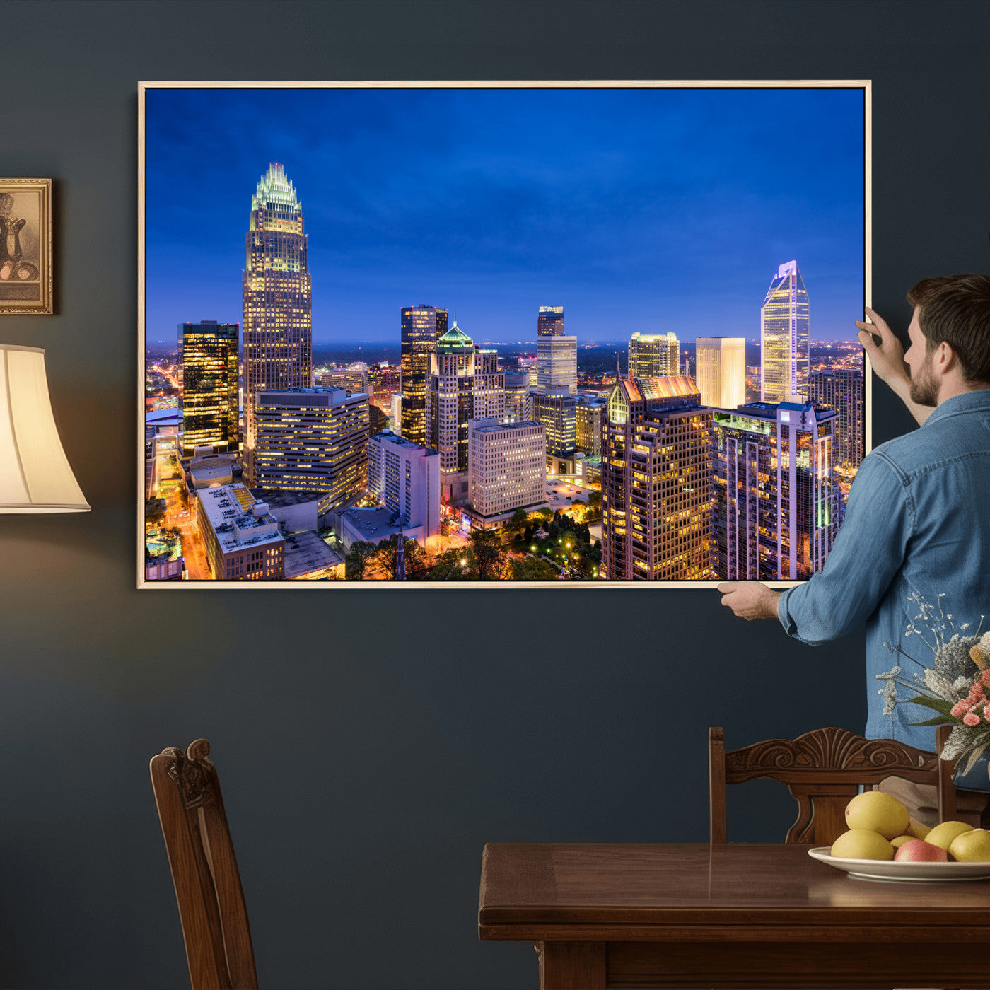 74382190-MGV-CV-36X24 - Charlotte Skyline Canvas Wall Art Print – North Carolina Cityscape Photography Print